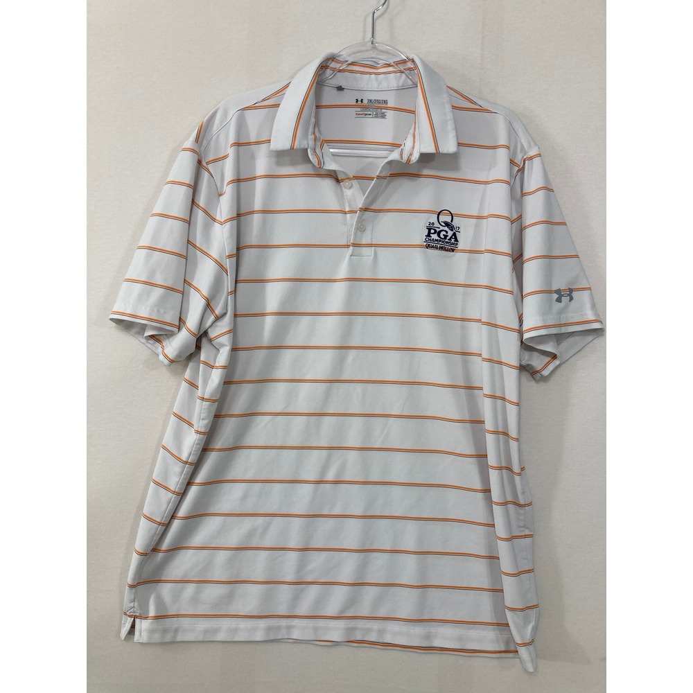 Under Armour PGAβ Championship Polo 2XL White Orange Striped Golf Active